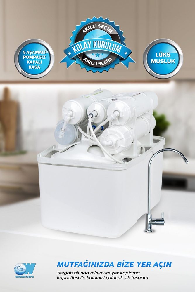 Osmowaters  OSMOWATERS KAPALI KASA 5 AŞAMALI POMPASIZ SU ARITMA CİHAZI görsel 3