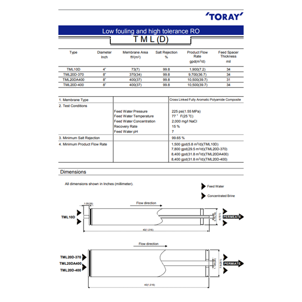 TORAY TERS OSMOZ MEMBRANLARI